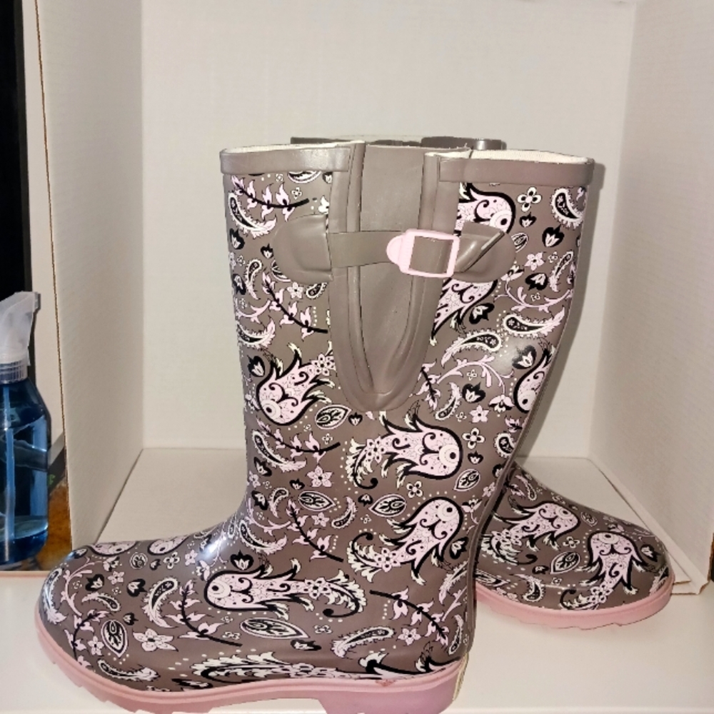 EXTRA TOUCH Wide Calf Rubber Rain Boots Wide Foot and Ankle Size 11